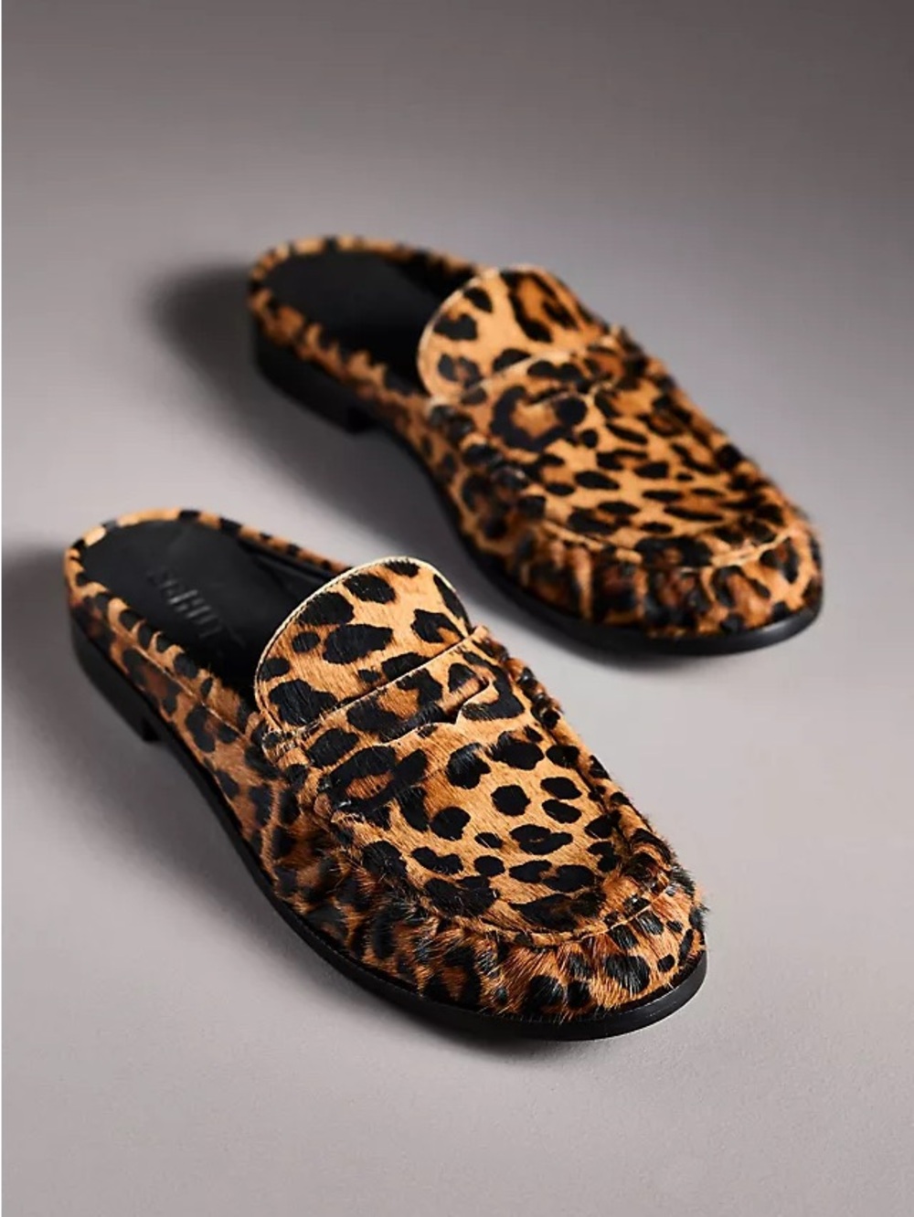 SCHUTZ The Tyche Leopard Print Calf Hair Mule Flat